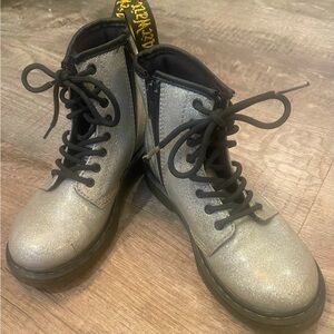 Silver glitter girls Dr. Martens lace up boots